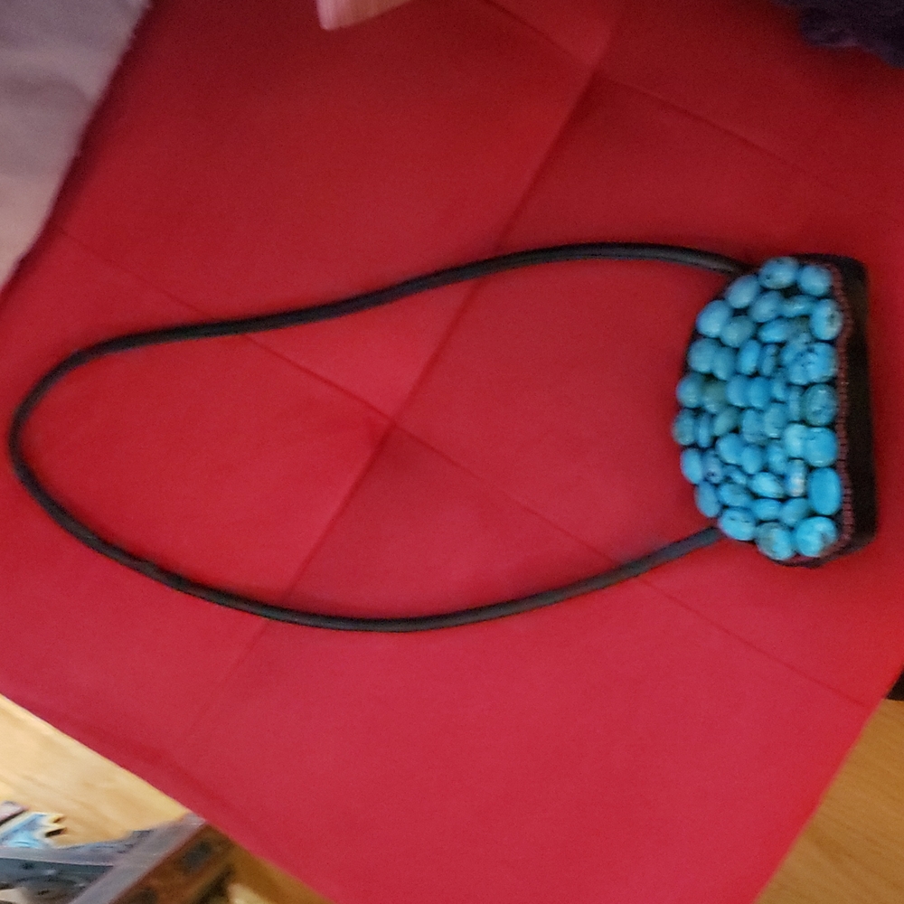 Vintage REAL turquoise stone and Leather Purse.